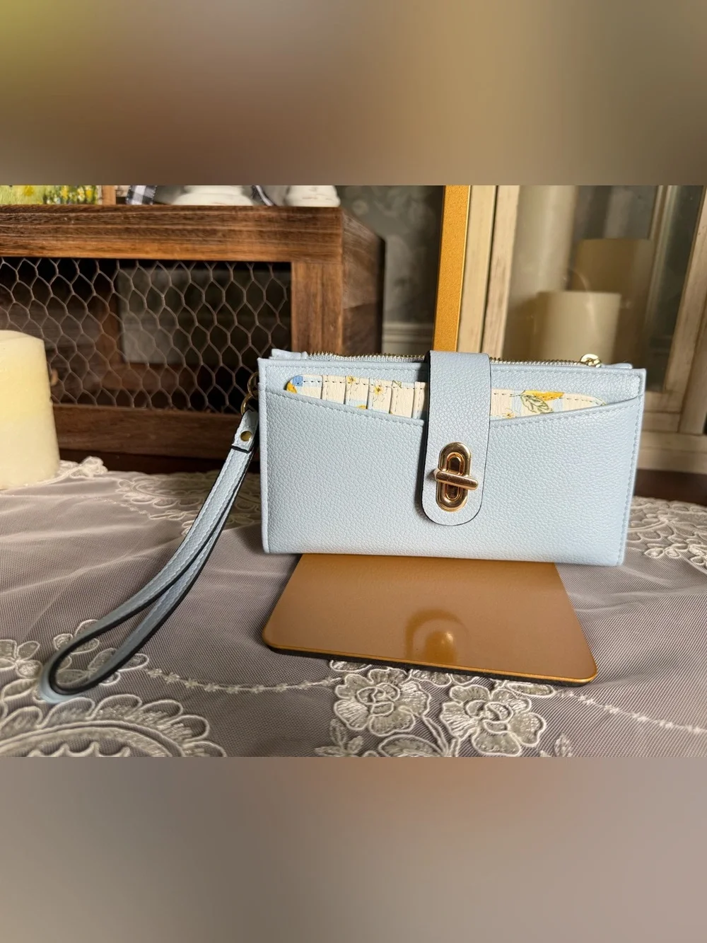 BCB Generation Classic Light Blue Wristlet Wallet w/ Lemon Insert